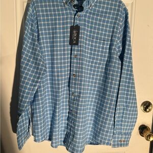 Men's Blue Plaid Casual Button Down Shirt